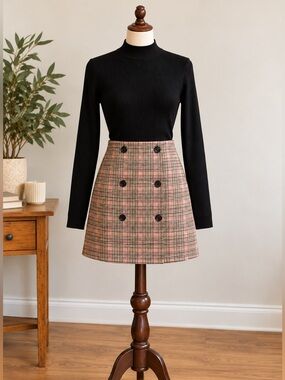 RW&CO Plaid A-Line Mini Skirt Burgundy Preppy Dark Academia Size 4